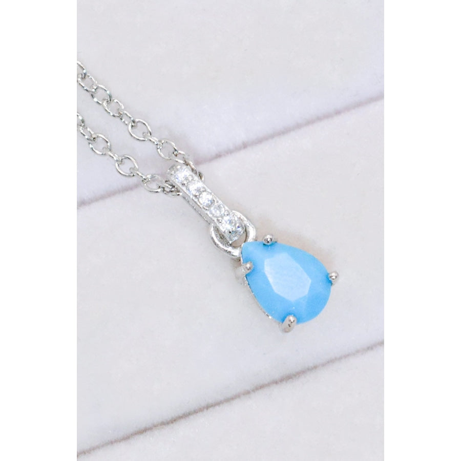 Teardrop Turquoise 4-Prong Pendant Necklace