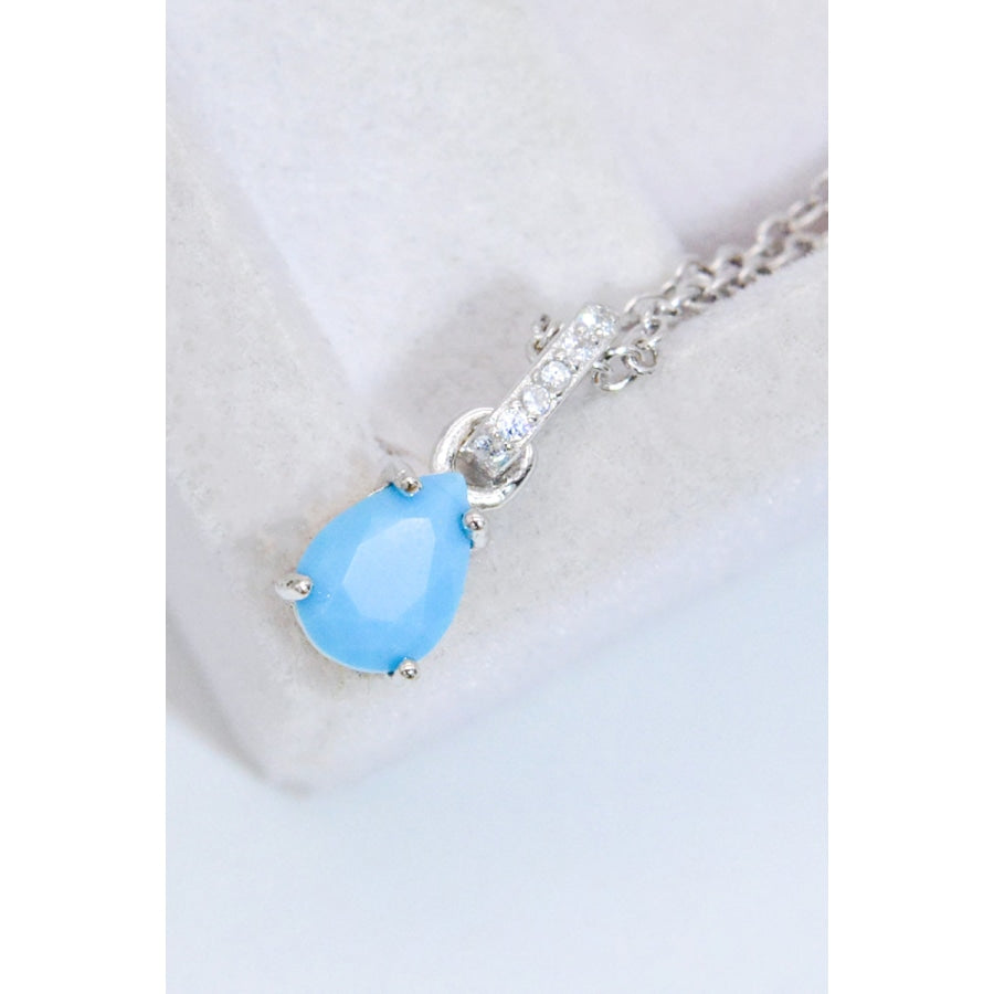 Teardrop Turquoise 4-Prong Pendant Necklace