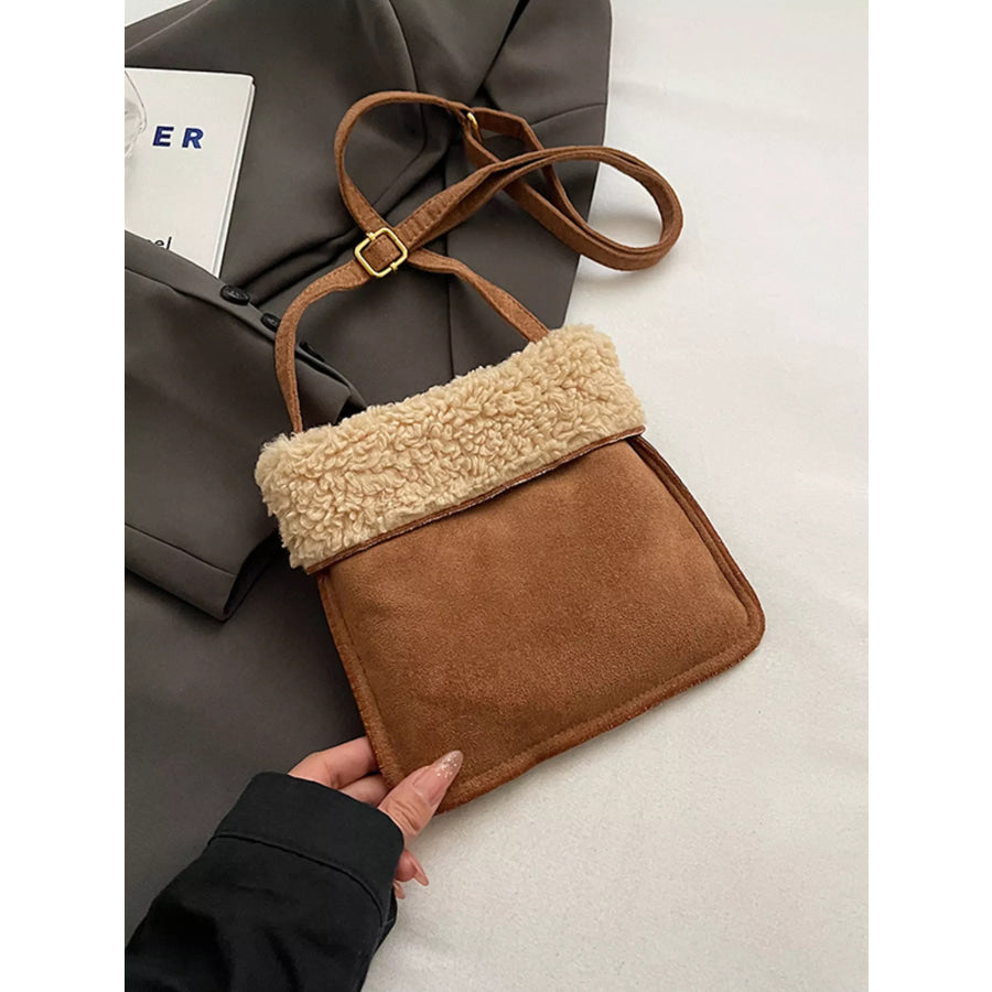 Teddy Bear Charm Plush Trim Crossbody Bag Apparel and Accessories