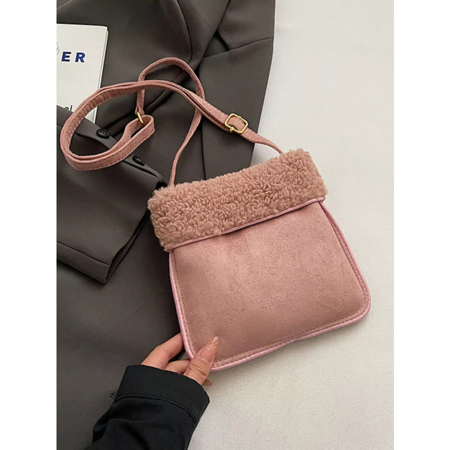 Teddy Bear Charm Plush Trim Crossbody Bag Apparel and Accessories