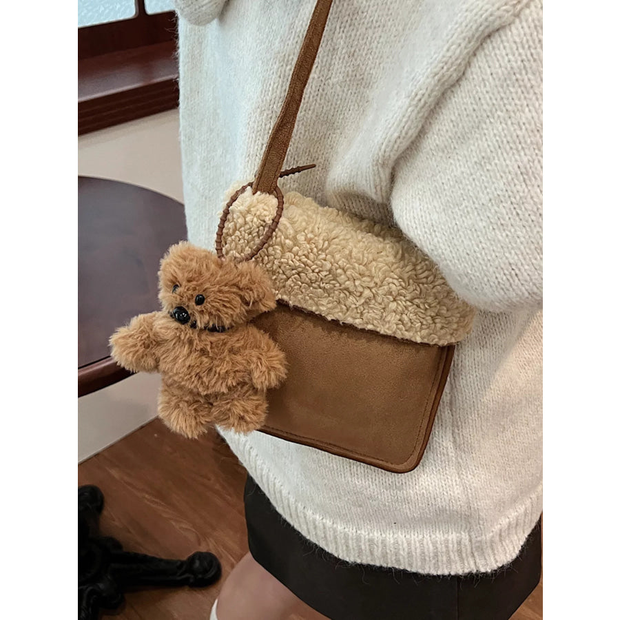 Teddy Bear Charm Plush Trim Crossbody Bag Apparel and Accessories