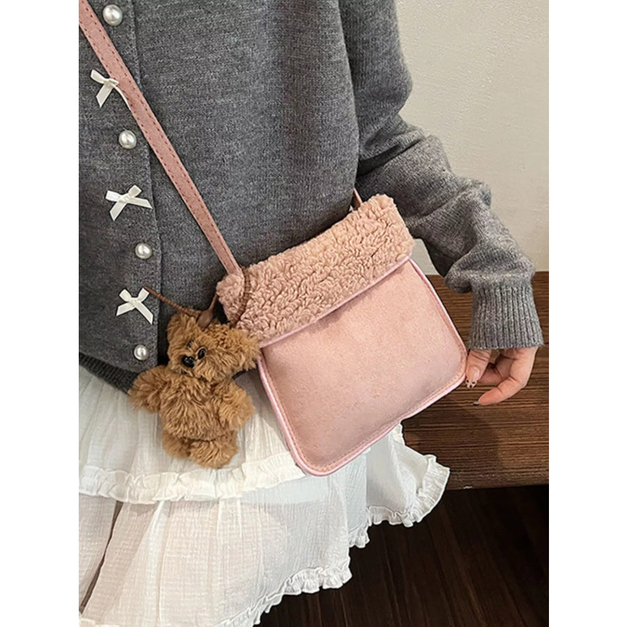 Teddy Bear Charm Plush Trim Crossbody Bag Apparel and Accessories