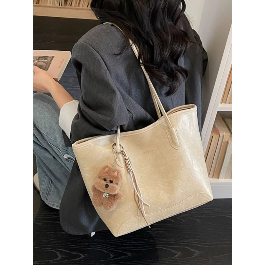 Teddy Bear Charm Tote Bag Ivory / One Size Apparel and Accessories