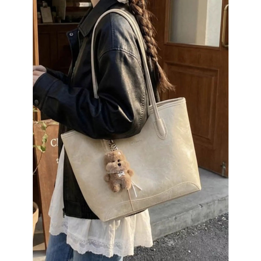 Teddy Bear Charm Tote Bag Ivory / One Size Apparel and Accessories