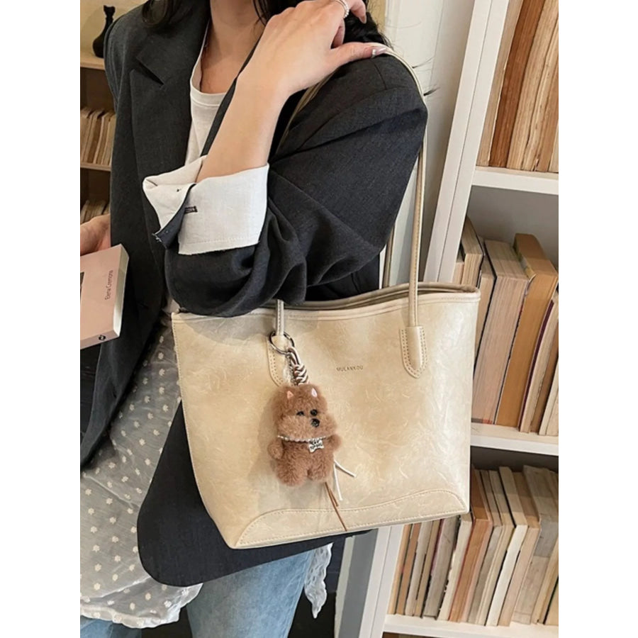 Teddy Bear Charm Tote Bag Ivory / One Size Apparel and Accessories
