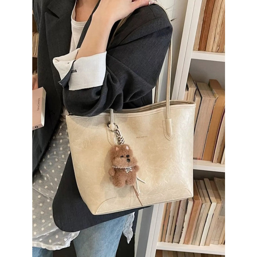 Teddy Bear Charm Tote Bag Ivory / One Size Apparel and Accessories