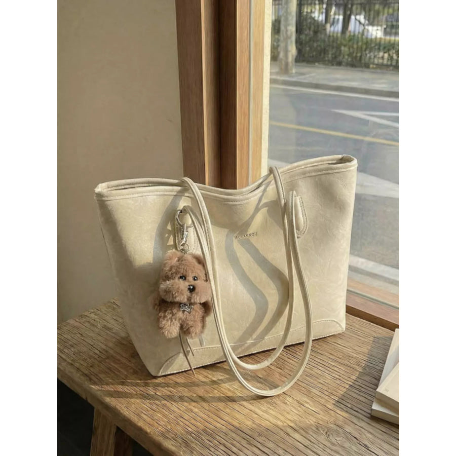 Teddy Bear Charm Tote Bag Ivory / One Size Apparel and Accessories