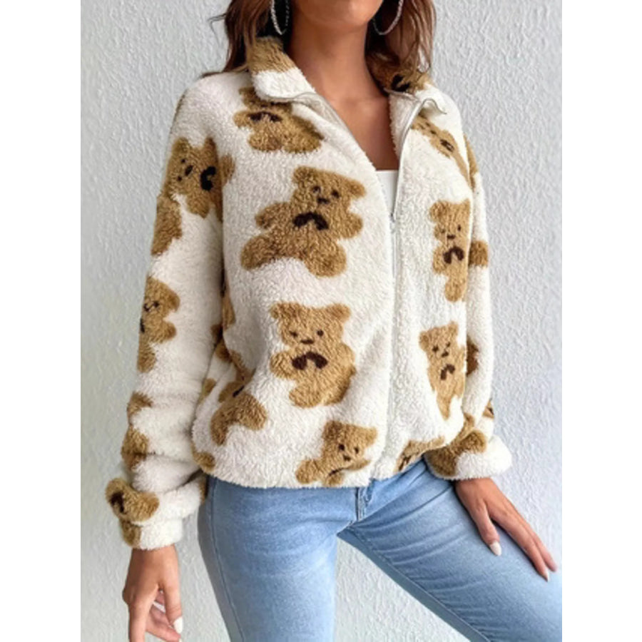 Teddy Bear Fuzzy Zip-Up Jacket White / S Apparel and Accessories