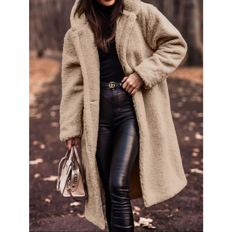 Teddy Bear Hooded Longline Outerwear Apricot / S Apparel and Accessories