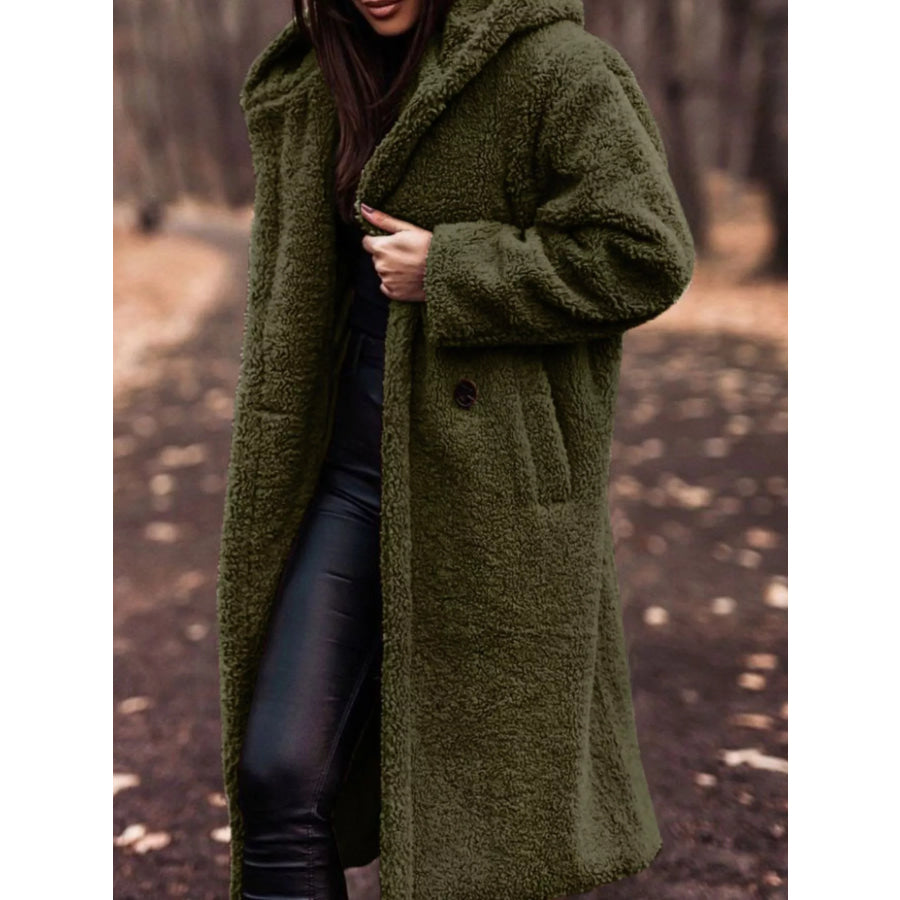 Teddy Bear Hooded Longline Outerwear Army Green / S Apparel and Accessories