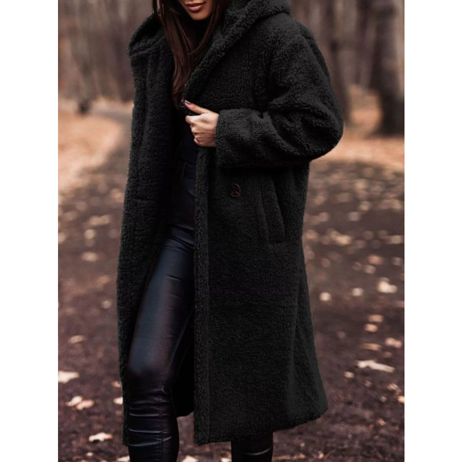 Teddy Bear Hooded Longline Outerwear Black / S Apparel and Accessories