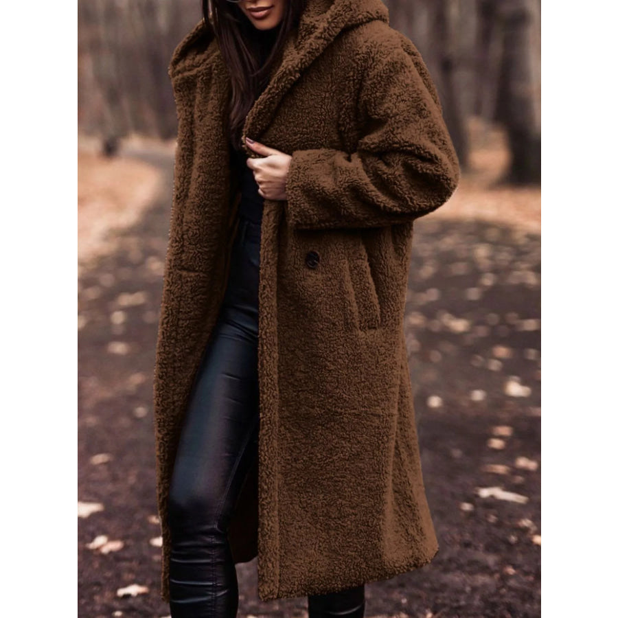 Teddy Bear Hooded Longline Outerwear Brown / S Apparel and Accessories