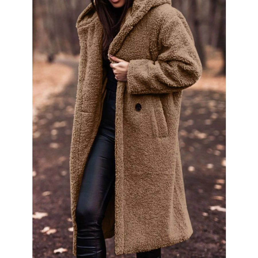 Teddy Bear Hooded Longline Outerwear Camel / S Apparel and Accessories