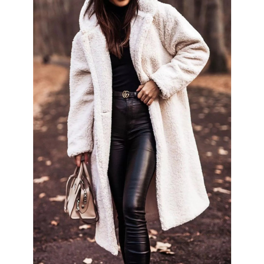 Teddy Bear Hooded Longline Outerwear Creamy-white / S Apparel and Accessories