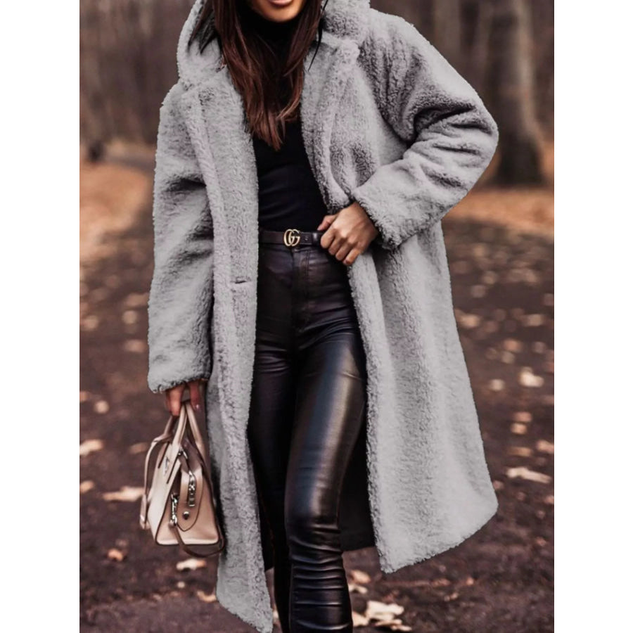 Teddy Bear Hooded Longline Outerwear Gray / S Apparel and Accessories