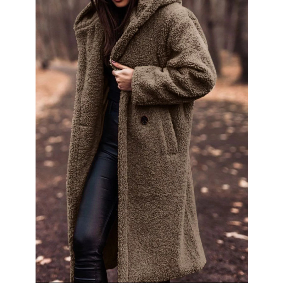 Teddy Bear Hooded Longline Outerwear Khaki / S Apparel and Accessories