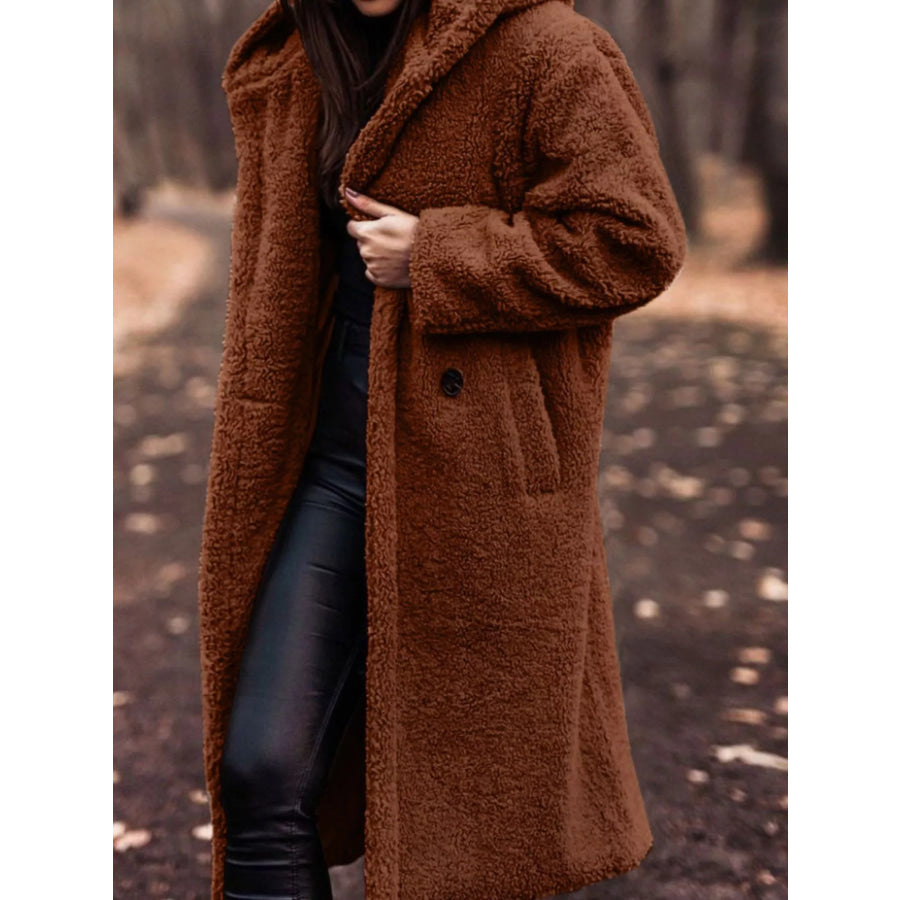 Teddy Bear Hooded Longline Outerwear Red Brown / S Apparel and Accessories
