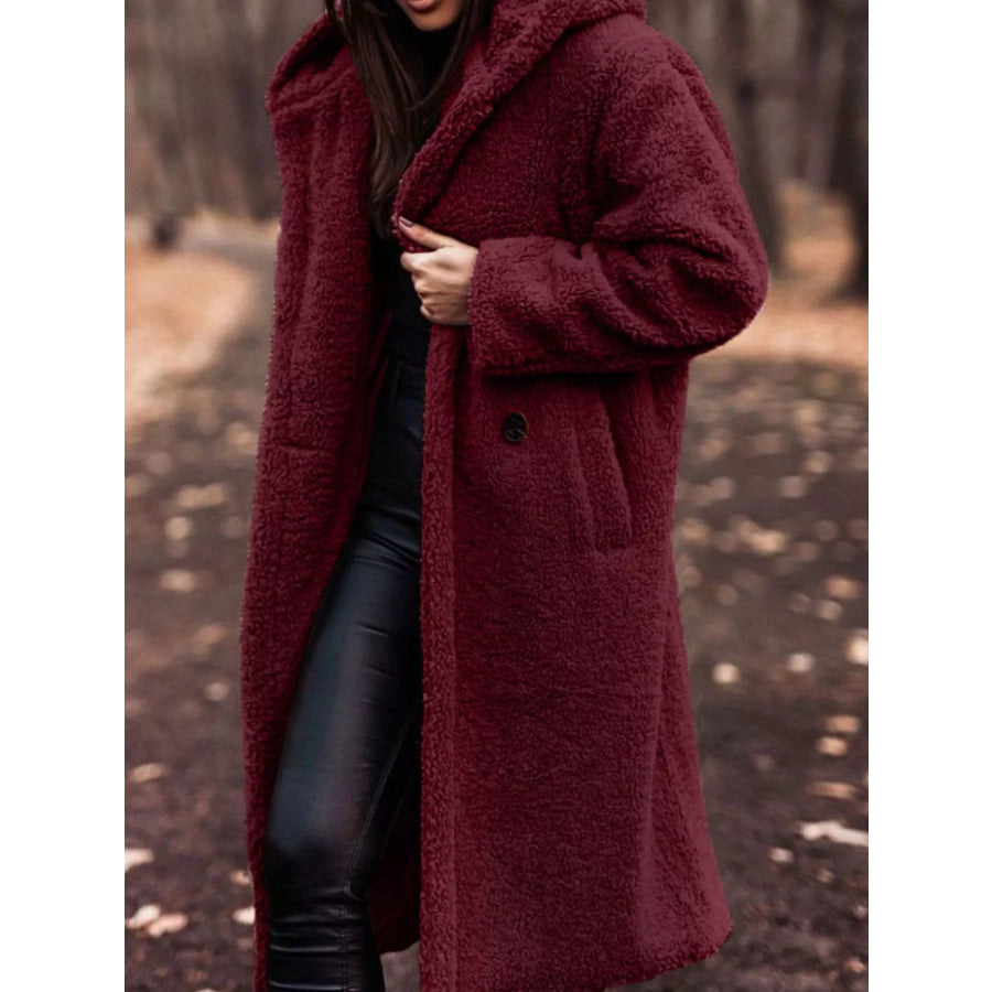 Teddy Bear Hooded Longline Outerwear Wine Red / S Apparel and Accessories