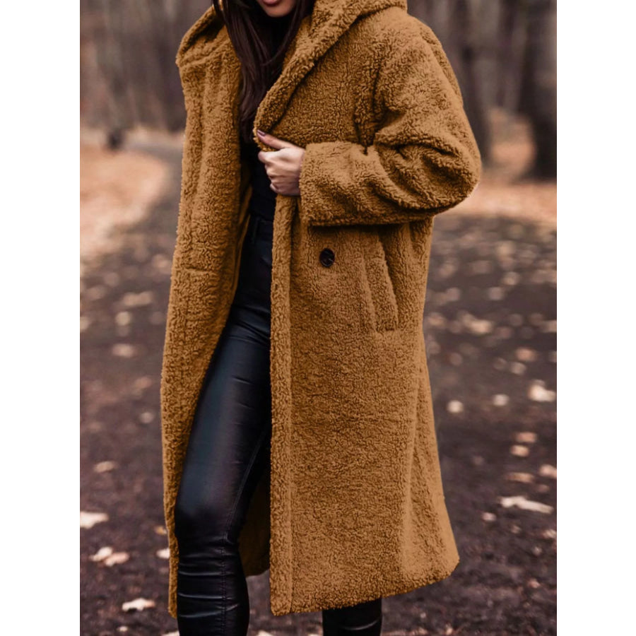 Teddy Bear Hooded Longline Outerwear Yellowish Brown / S Apparel and Accessories