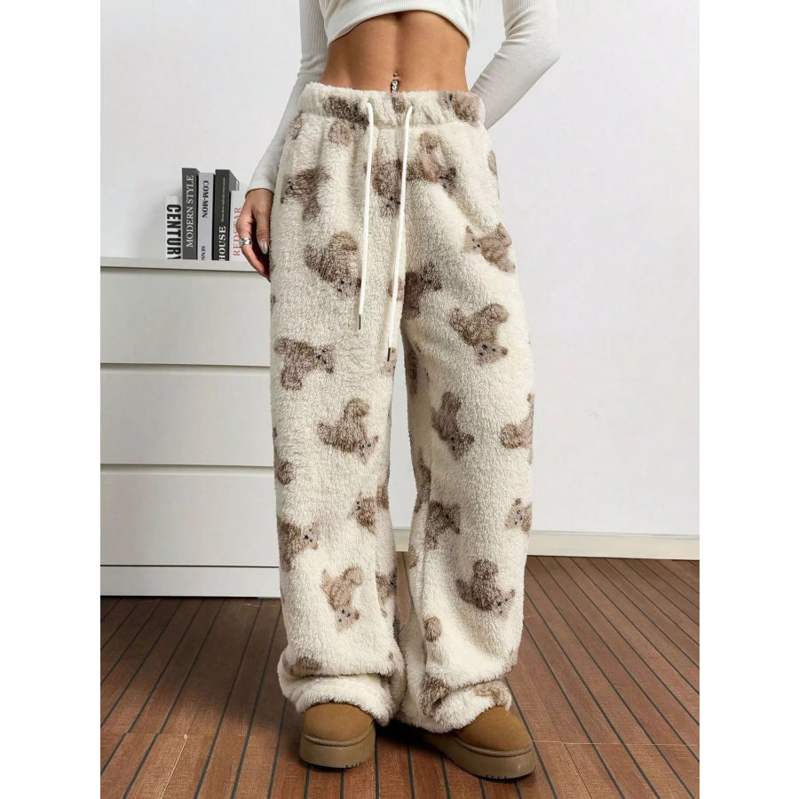 Teddy Bear Print Fluffy Pants Apparel and Accessories