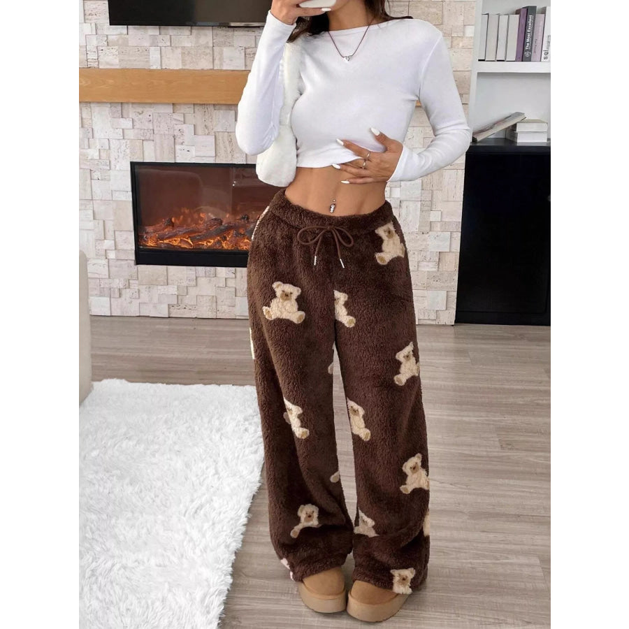 Teddy Bear Print Fluffy Pants Apparel and Accessories