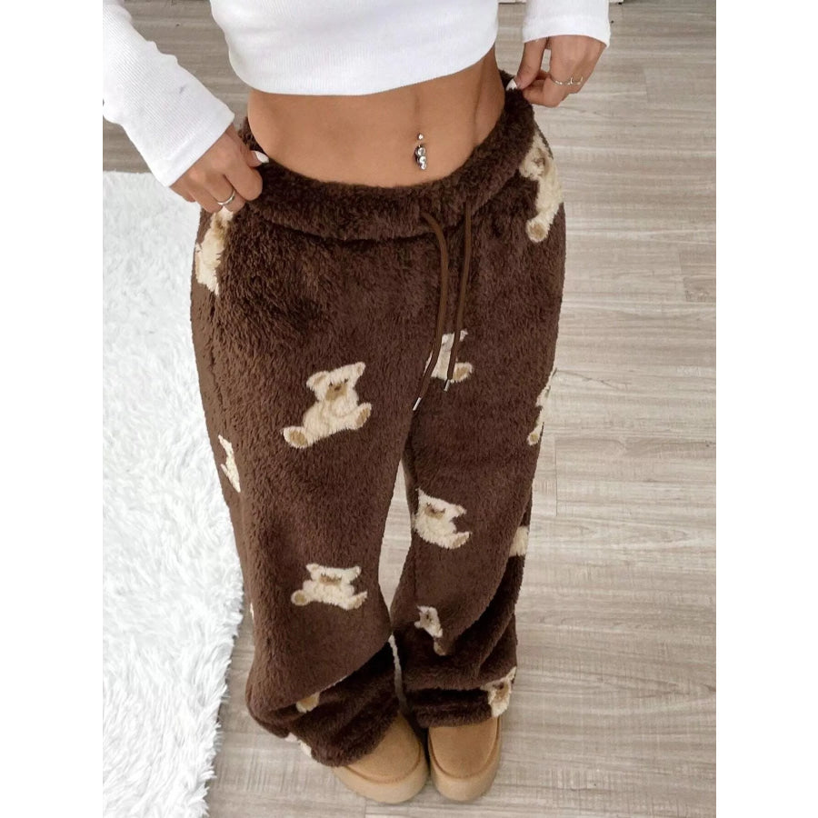 Teddy Bear Print Fluffy Pants Apparel and Accessories