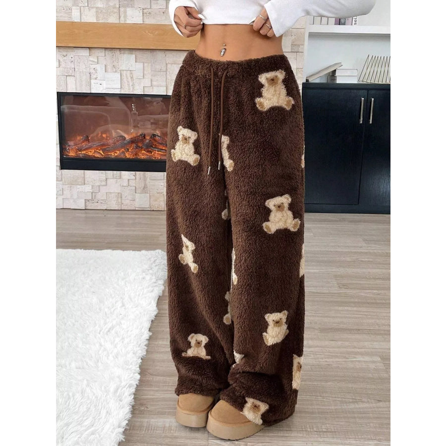 Teddy Bear Print Fluffy Pants Apparel and Accessories