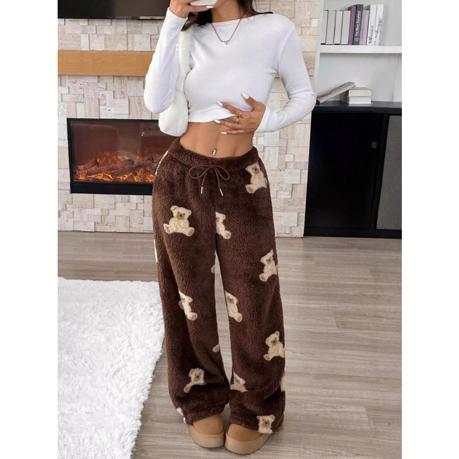 Teddy Bear Print Fluffy Pants Apparel and Accessories