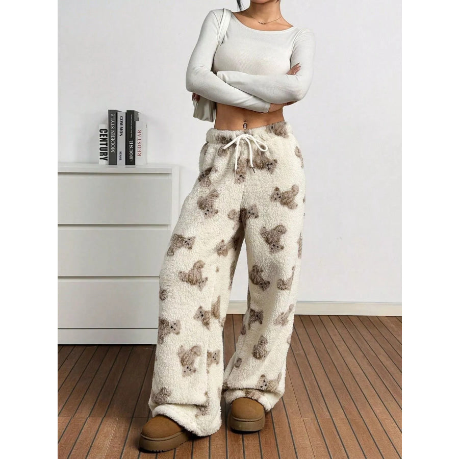 Teddy Bear Print Fluffy Pants Apparel and Accessories