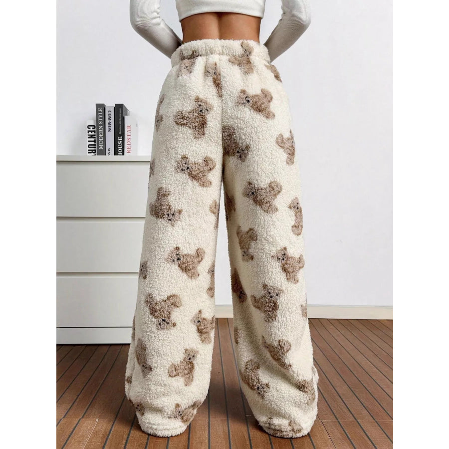 Teddy Bear Print Fluffy Pants Apparel and Accessories