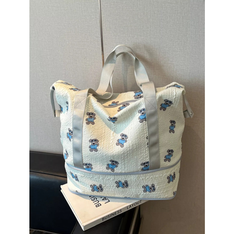 Teddy Bear Print Travel Bag White / onesize Apparel and Accessories