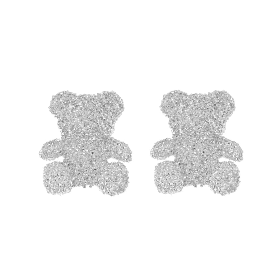 Teddy Bear Stud Earrings Silver / onesize Apparel and Accessories