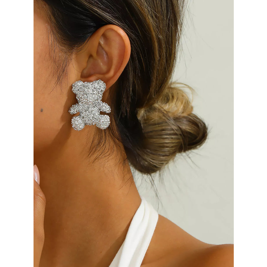 Teddy Bear Stud Earrings Silver / onesize Apparel and Accessories