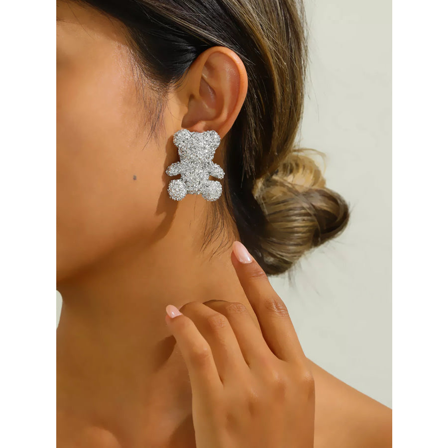 Teddy Bear Stud Earrings Silver / onesize Apparel and Accessories