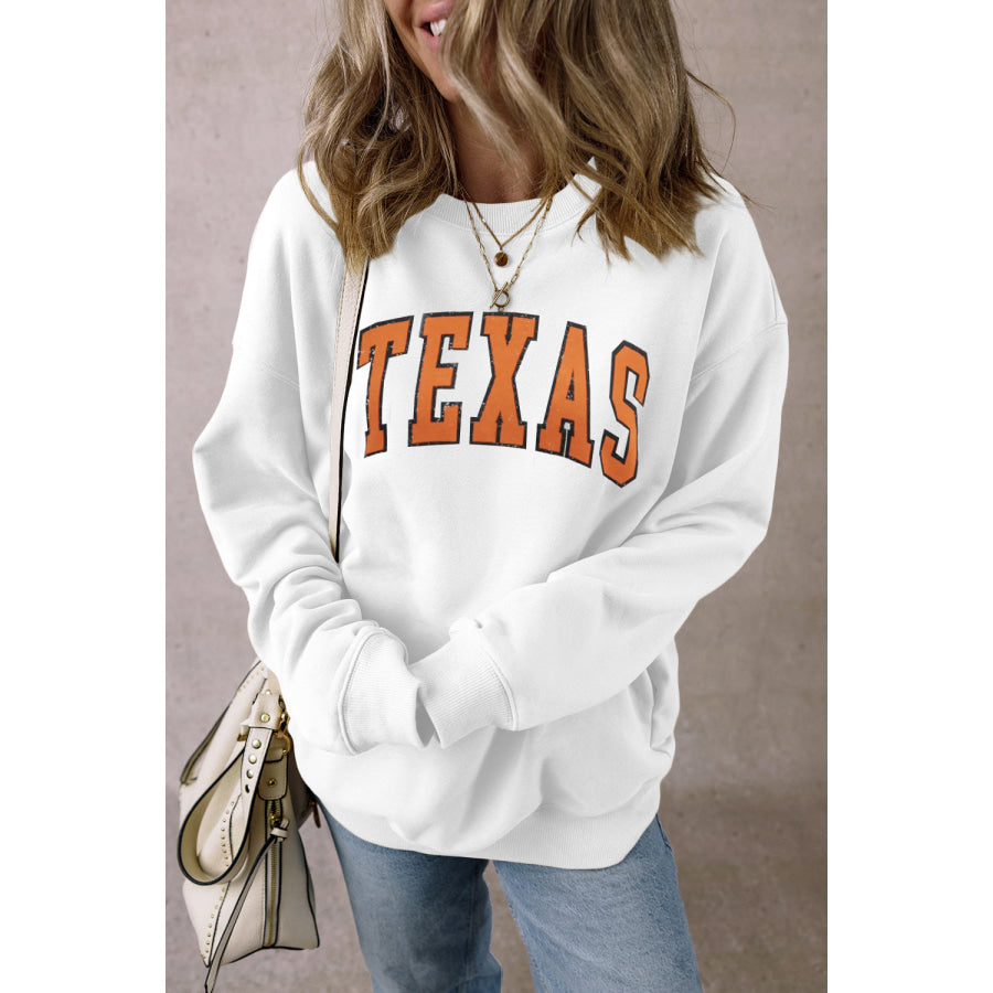 TEXAS Round Neck Dropped Shoulder Sweatshirt White / S Apparel and Accessories