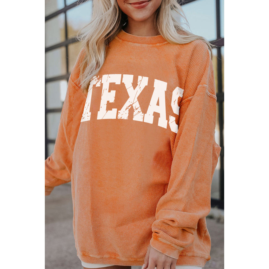 TEXAS Round Neck Long Sleeve Sweatshirt Sherbet / S Apparel and Accessories