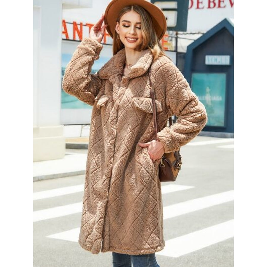 Texture Button Up Dropped Shoulder Coat Apparel and Accessories