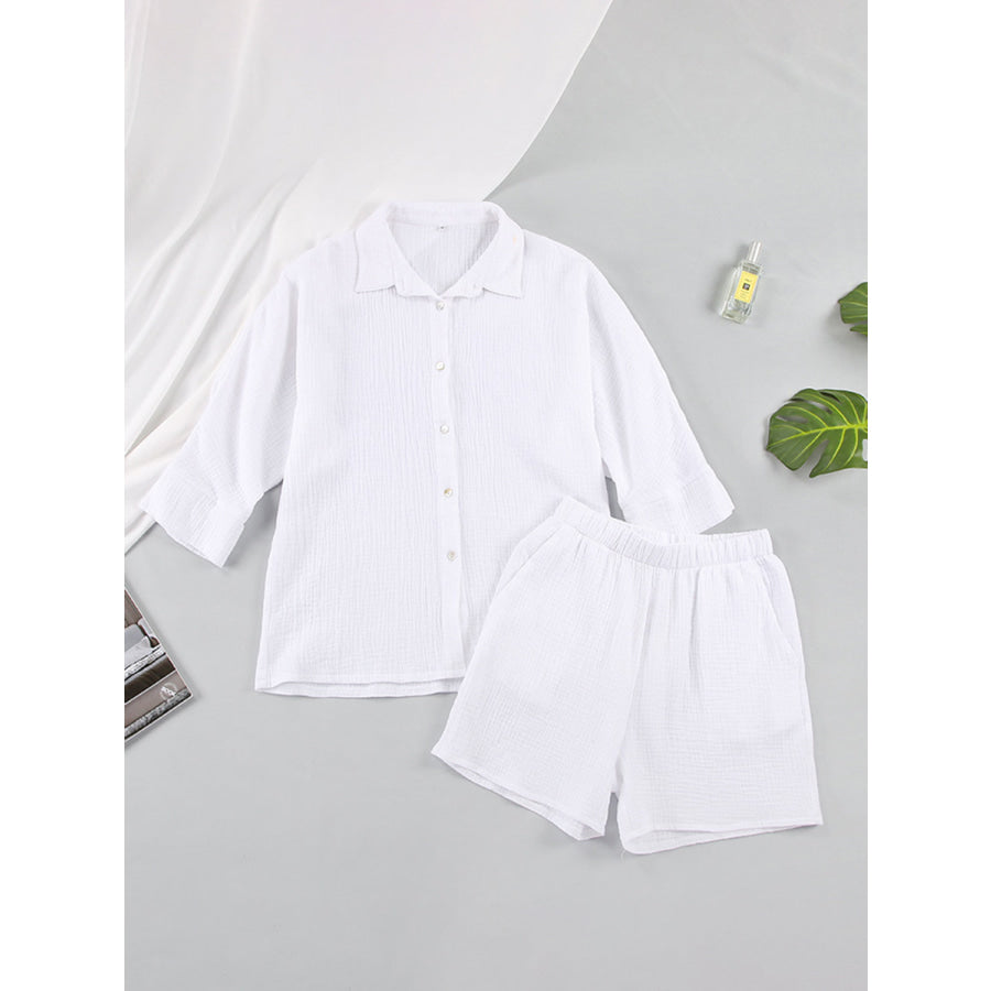 Texture Button Up Shirt and Shorts Set White / S Apparel Accessories