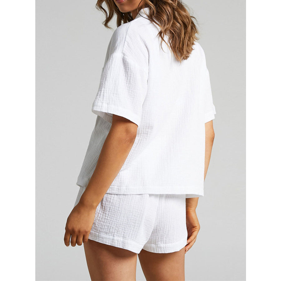 Texture Button Up Shirt and Shorts Set Apparel Accessories