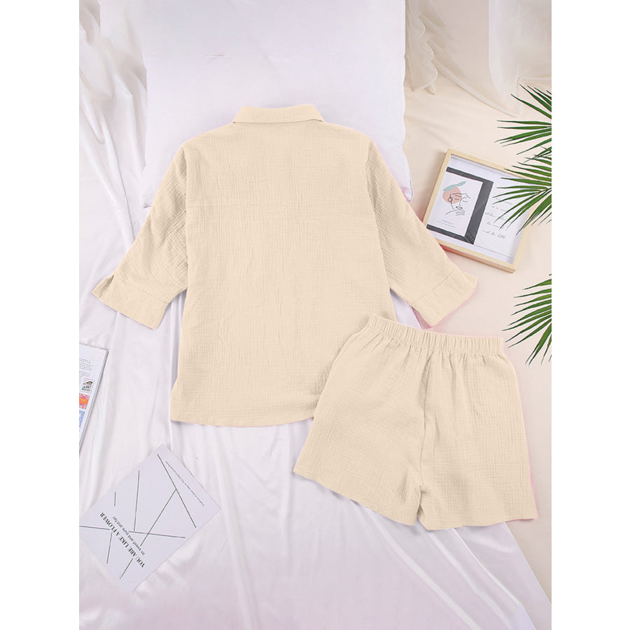 Texture Button Up Shirt and Shorts Set Apparel Accessories