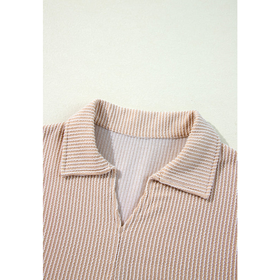 Texture Collared Neck Long Sleeve Blouse Apparel and Accessories