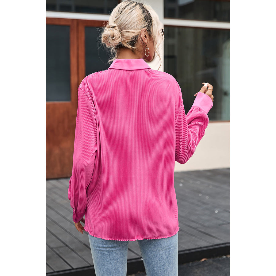 Texture Collared Neck Long Sleeve Shirt Apparel and Accessories