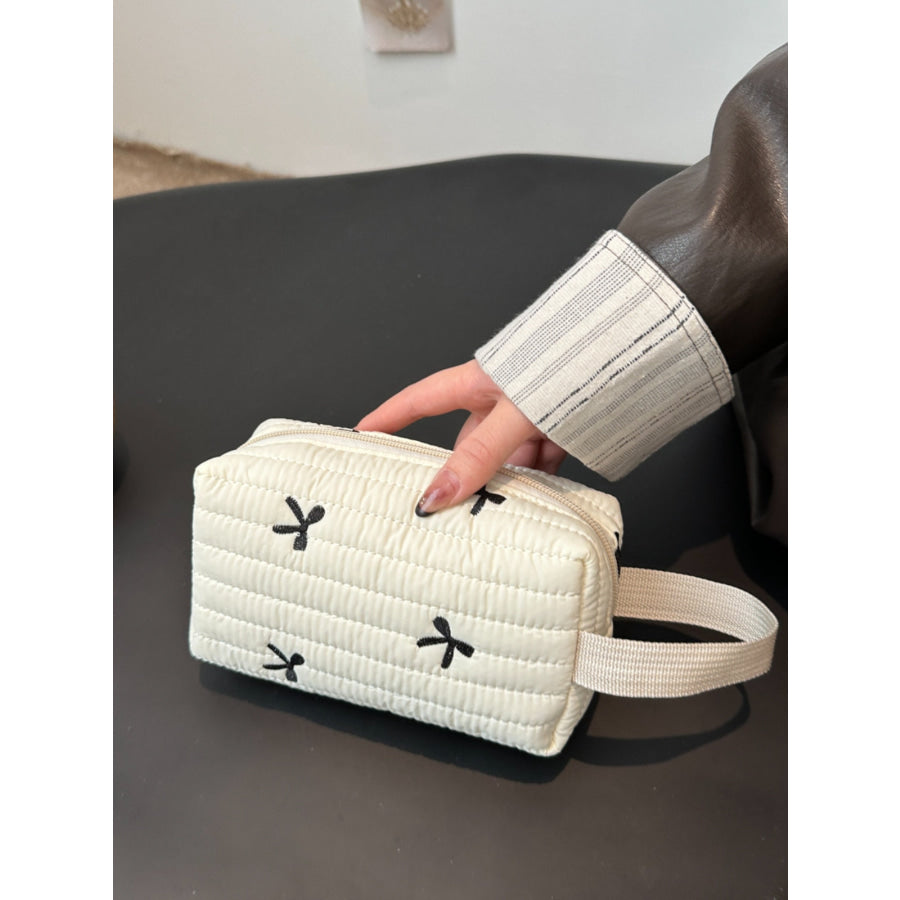 Texture Contrast Bow Wristlet White / One Size Apparel and Accessories