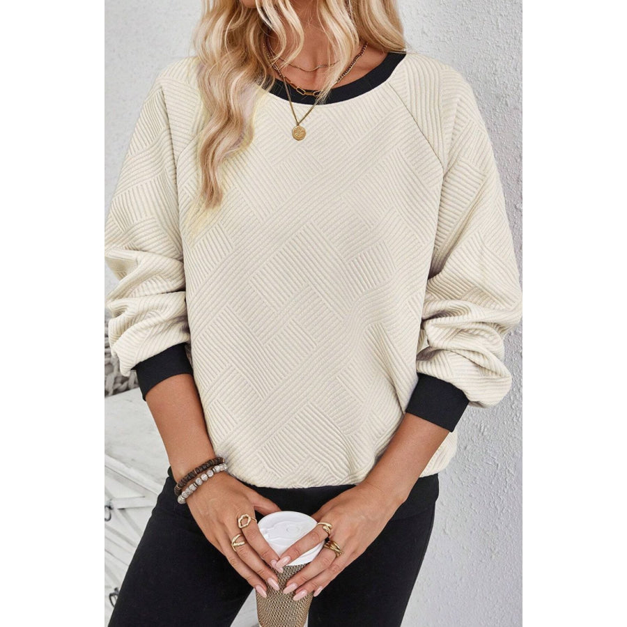 Texture Contrast Long Sleeve Sweatshirt Apparel and Accessories