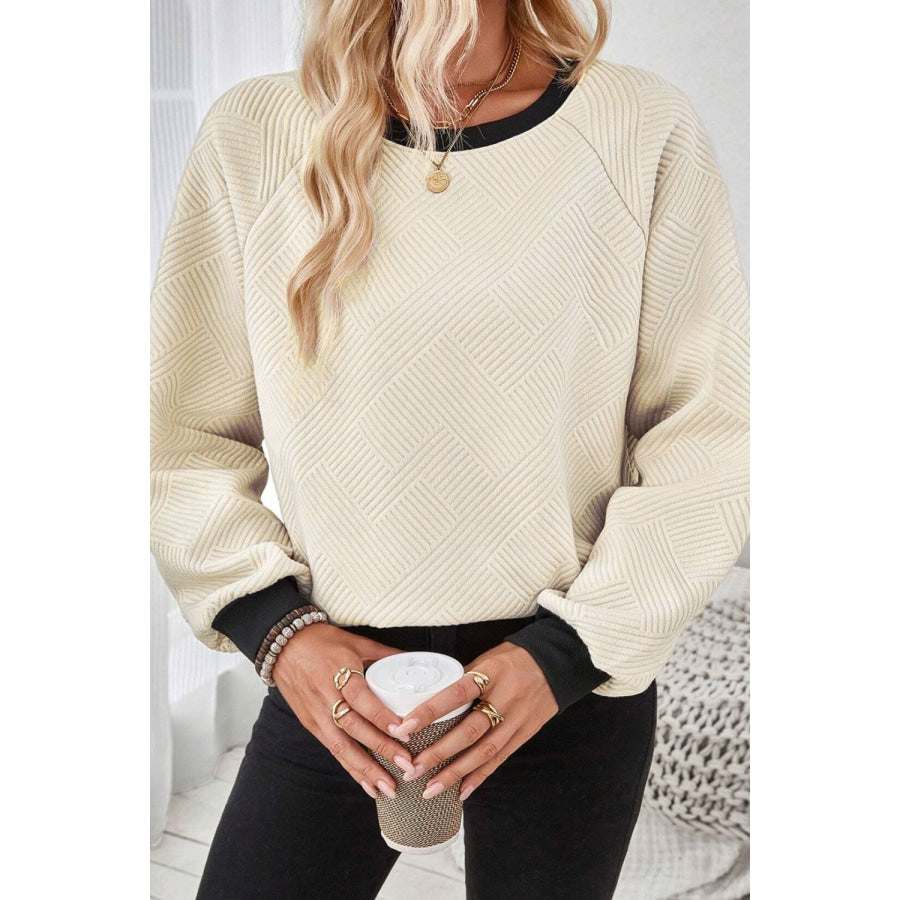 Texture Contrast Long Sleeve Sweatshirt Apparel and Accessories