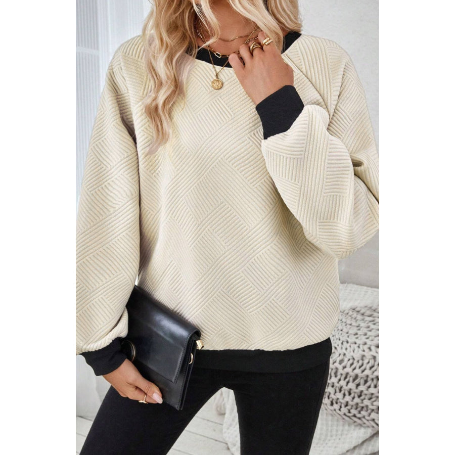 Texture Contrast Long Sleeve Sweatshirt Apparel and Accessories