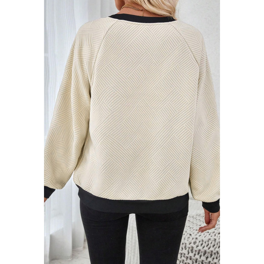 Texture Contrast Long Sleeve Sweatshirt Apparel and Accessories