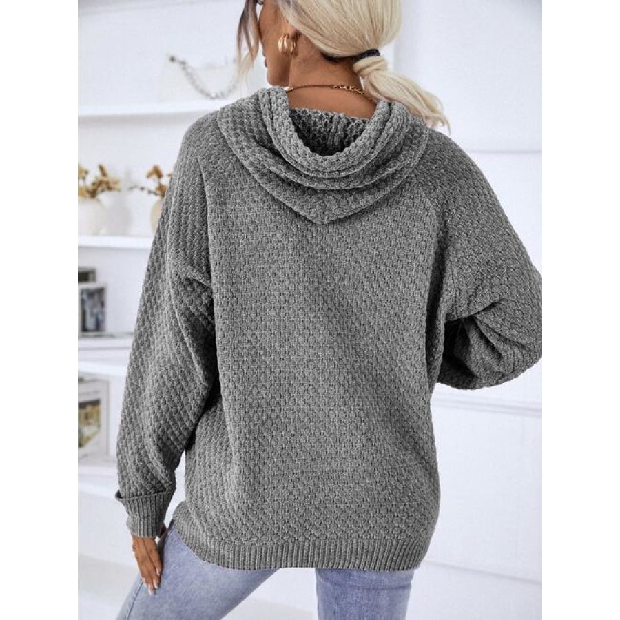 Texture Drawstring Long Sleeve Hooded Sweater Shirts &amp; Tops