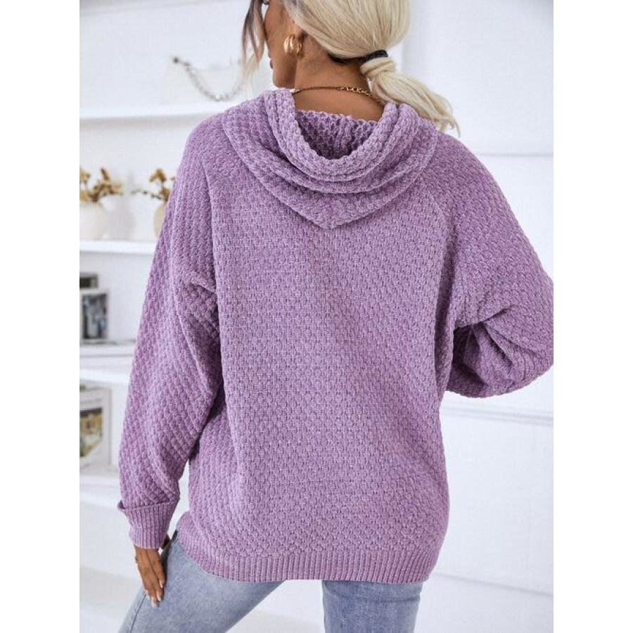 Texture Drawstring Long Sleeve Hooded Sweater Shirts &amp; Tops