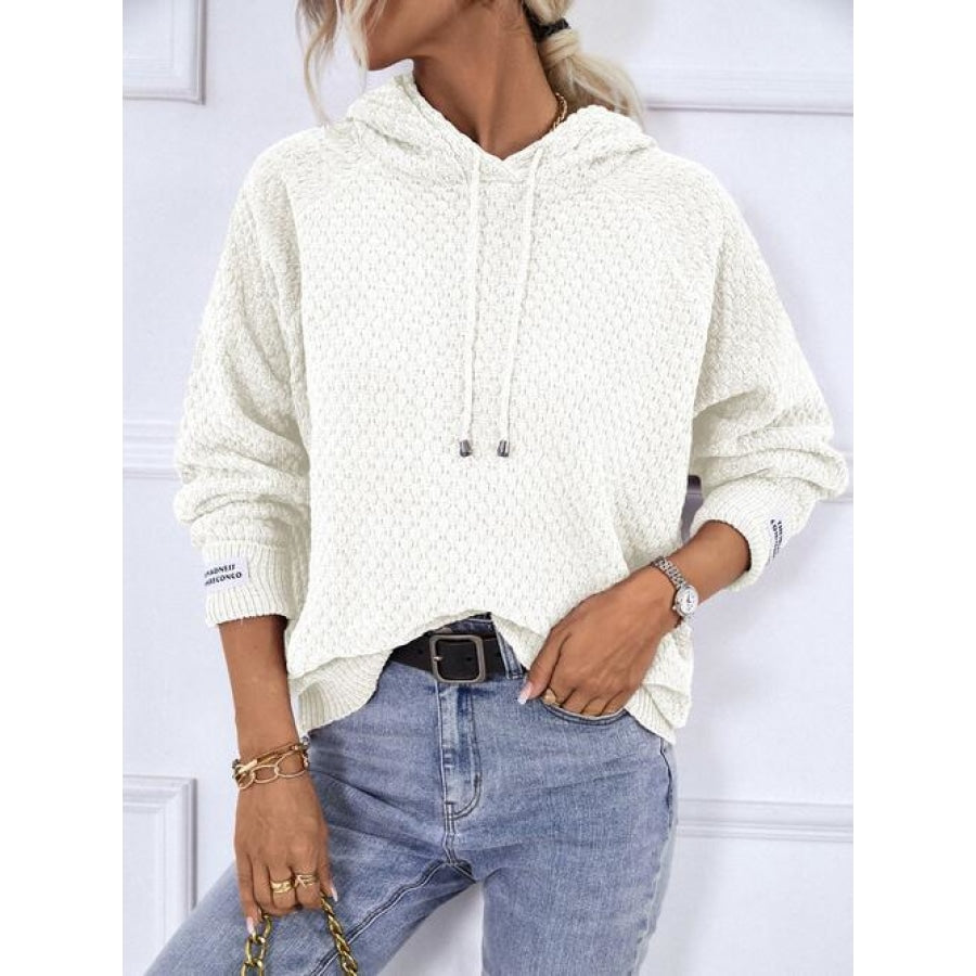 Texture Drawstring Long Sleeve Hooded Sweater Shirts &amp; Tops